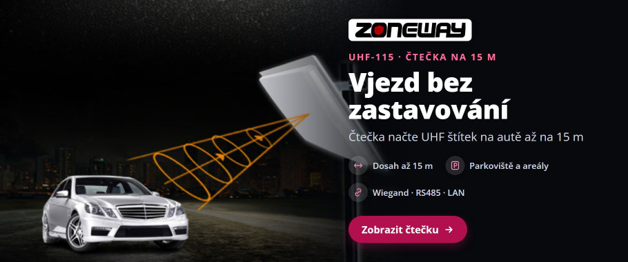 ZONEWAY UHF-115 – čtečka pro vjezd vozidel až na 15 m