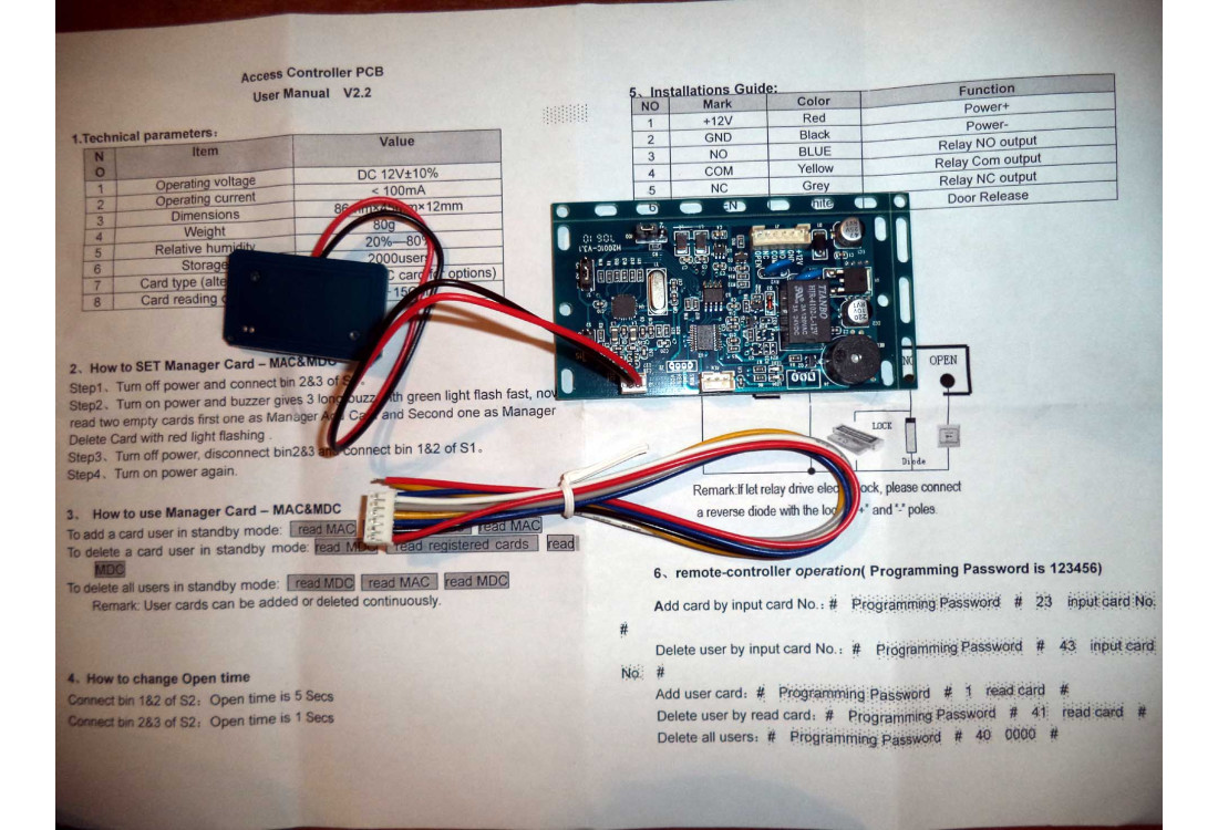 13,56MHz MIFARE čtečka, modul plošného spoje s relé | ZONEWAY PCB-1