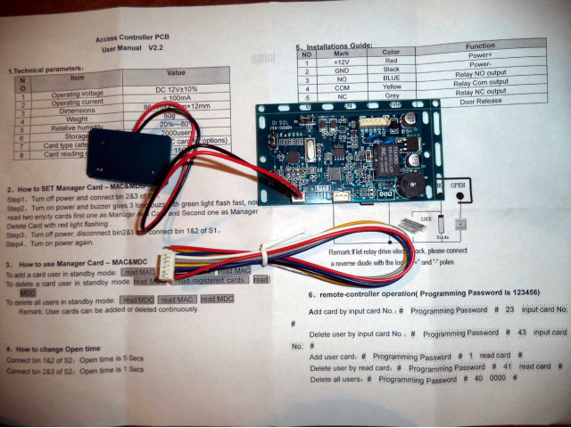 13,56MHz MIFARE čtečka, modul plošného spoje s relé | ZONEWAY PCB-1