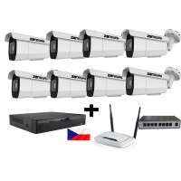 5MPx H265 kamerový IP POE set ZONEWAY - 8x NC965-Z, NVR3016, router, POE switch 8 + 1