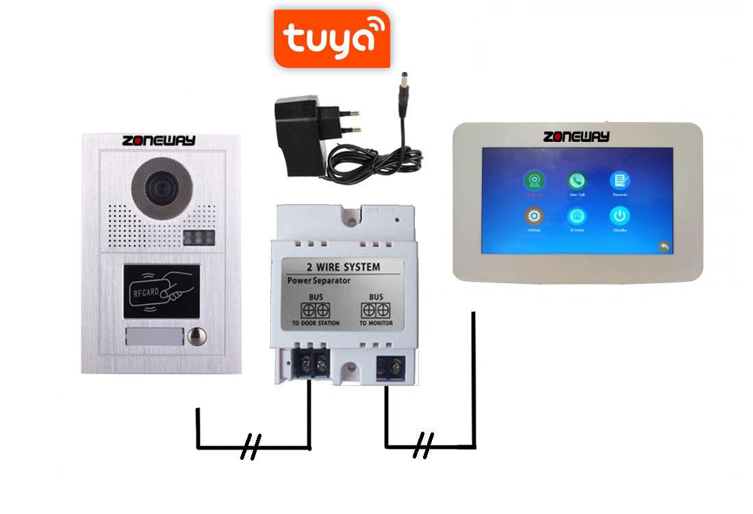 2-vodičový TUYA videozvonek s RFID | ZONEWAY ZW-777 + ZW-619-1D