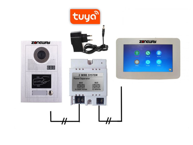 2-vodičový TUYA videozvonek s RFID | ZONEWAY ZW-777 + ZW-619-1D