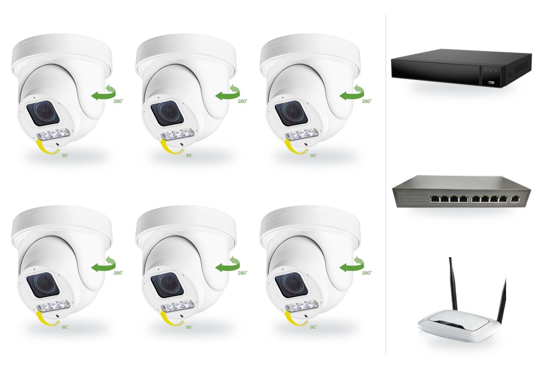 Set kamer ZONEWAY: 6x mini PTZ IP kamera 6 Mpx, zoom 4x, NVR3016, PoE switch 8+1 | ZONEWAY 6-X4DM6S-3016