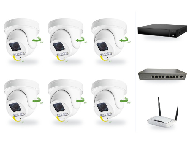 6Mpx PTZ kamerový IP PoE set, 6x mini PTZ s 4x zoomem, NVR3016, PoE switch 8+1, router | ZONEWAY 6-X4DM6S-3016